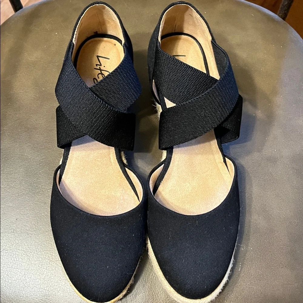 Life Stride Black Espadrille Wedge Sandals